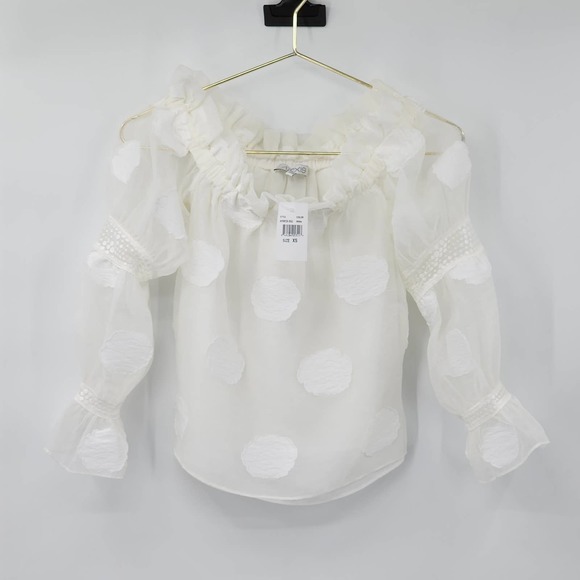 Alexis Ashton Top Sheer Ruffled Off Shoulder in White Size XS NWT - Picture 2 of 7
